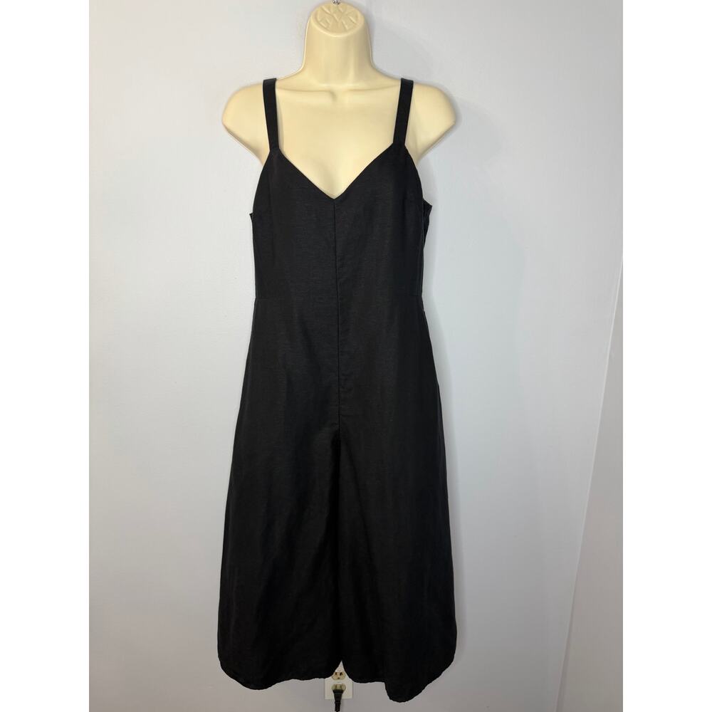 Club Monaco Wide Leg Linen Blend Jumpsuit Black Women's 2 Classic Relax - Picture 2 of 16